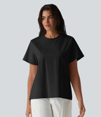 Round Neck Short Sleeve Casual Cotton T-Shirt — Black — view 4
