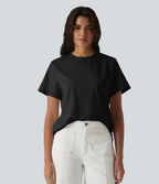 Round Neck Short Sleeve Casual Cotton T-Shirt — Black — view 3