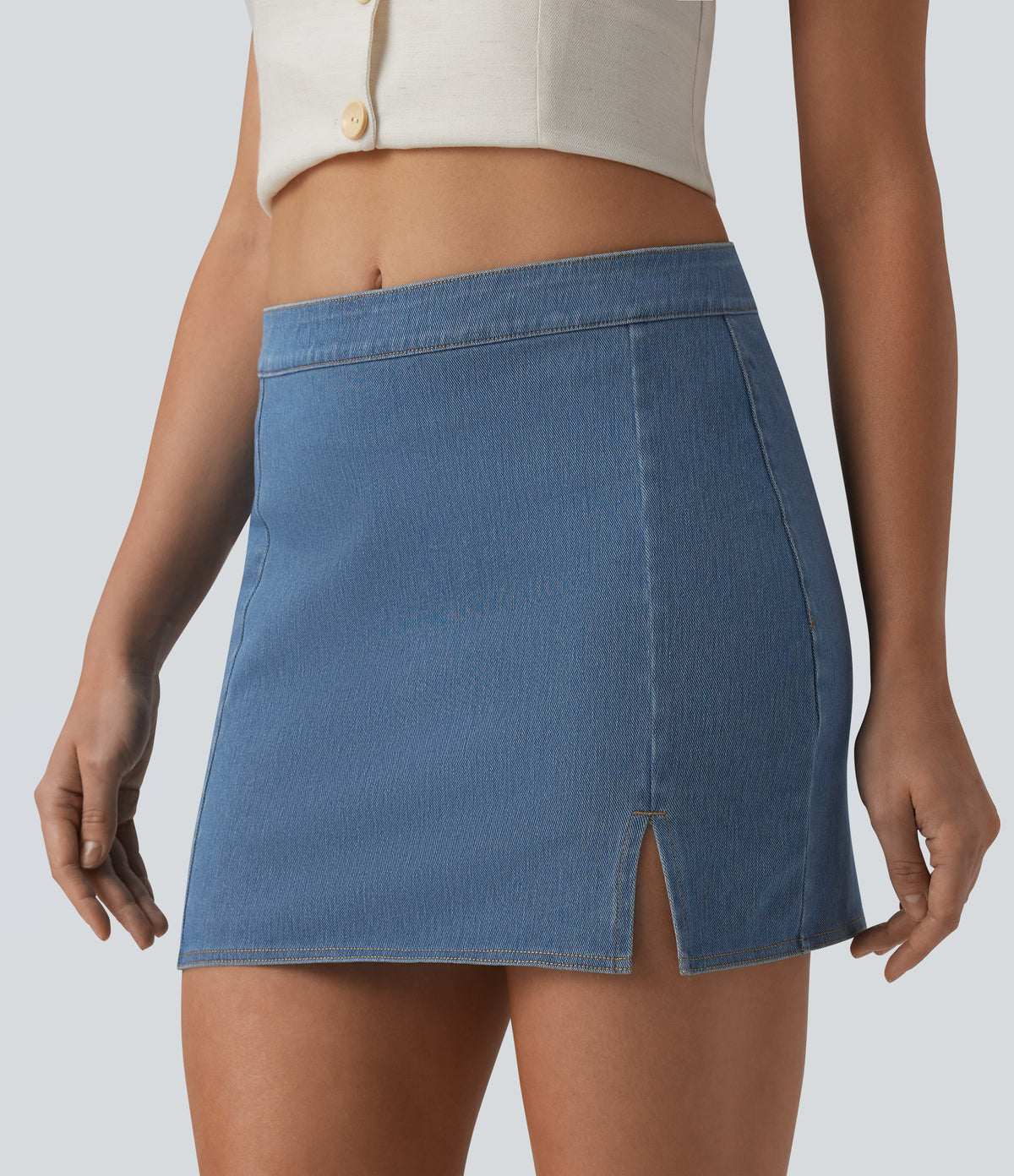 Mid Rise Bodycon Denim Mini Casual Skirt — Tide Blue Denim — view 5
