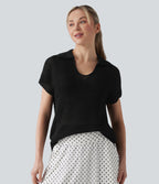 V-neck Batwing Short Sleeve Resort Crochet Jumper — Black — view 1