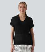 V-neck Batwing Short Sleeve Resort Crochet Jumper — Black — view 4