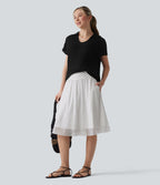 V-neck Batwing Short Sleeve Resort Crochet Jumper — Black — view 6