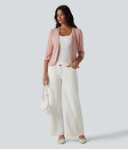 Ribbed Knit V Neck Open Front 3/4 Sleeve Stripe Casual Blazer — Sweet Pea Line — view 6