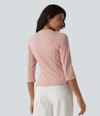 Ribbed Knit V Neck Open Front 3/4 Sleeve Stripe Casual Blazer — Sweet Pea Line — view 2