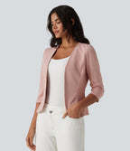 Ribbed Knit V Neck Open Front 3/4 Sleeve Stripe Casual Blazer — Sweet Pea Line — view 3