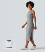Round Neck Sleeveless Bodycon Stripe Midi Casual Dress — Ashridge Stripe — view 1
