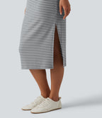 Round Neck Sleeveless Bodycon Stripe Midi Casual Dress — Ashridge Stripe — view 4