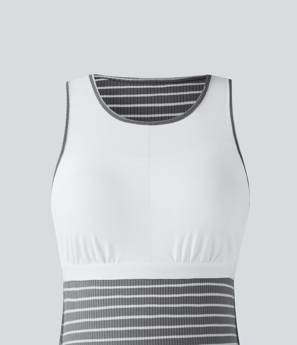 Round Neck Sleeveless Bodycon Stripe Midi Casual Dress — Ashridge Stripe — view 6