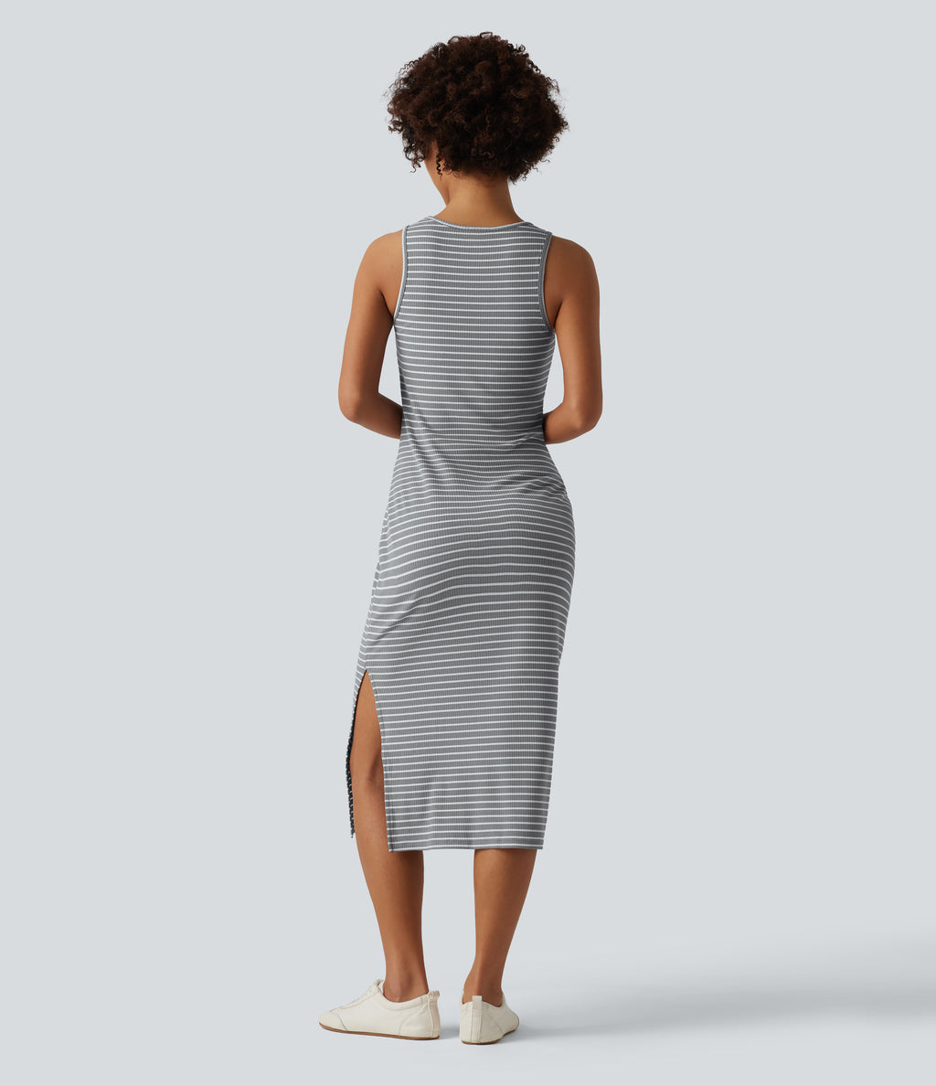 Round Neck Sleeveless Bodycon Stripe Midi Casual Dress — Ashridge Stripe — view 2