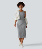 Round Neck Sleeveless Bodycon Stripe Midi Casual Dress — Ashridge Stripe — view 5