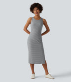 Round Neck Sleeveless Bodycon Stripe Midi Casual Dress — Ashridge Stripe — view 3