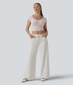 Sweetheart Neck Short Sleeve Lace Cropped Casual T-Shirt — Orchid Ice — view 5