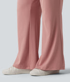 High Waisted Flare Waffle Work Trousers with Pockets — Rose Tan — view 6
