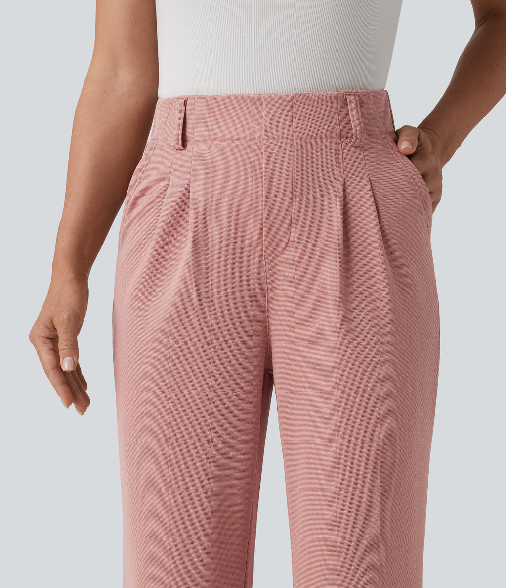High Waisted Flare Waffle Work Trousers with Pockets — Rose Tan — view 4