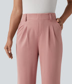 High Waisted Flare Waffle Work Trousers with Pockets — Rose Tan — view 4