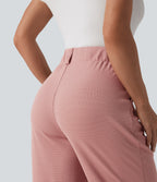 High Waisted Flare Waffle Work Trousers with Pockets — Rose Tan — view 5