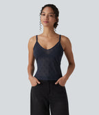 Sheer Lace Floral Tank Top — Mood Indigo — view 3