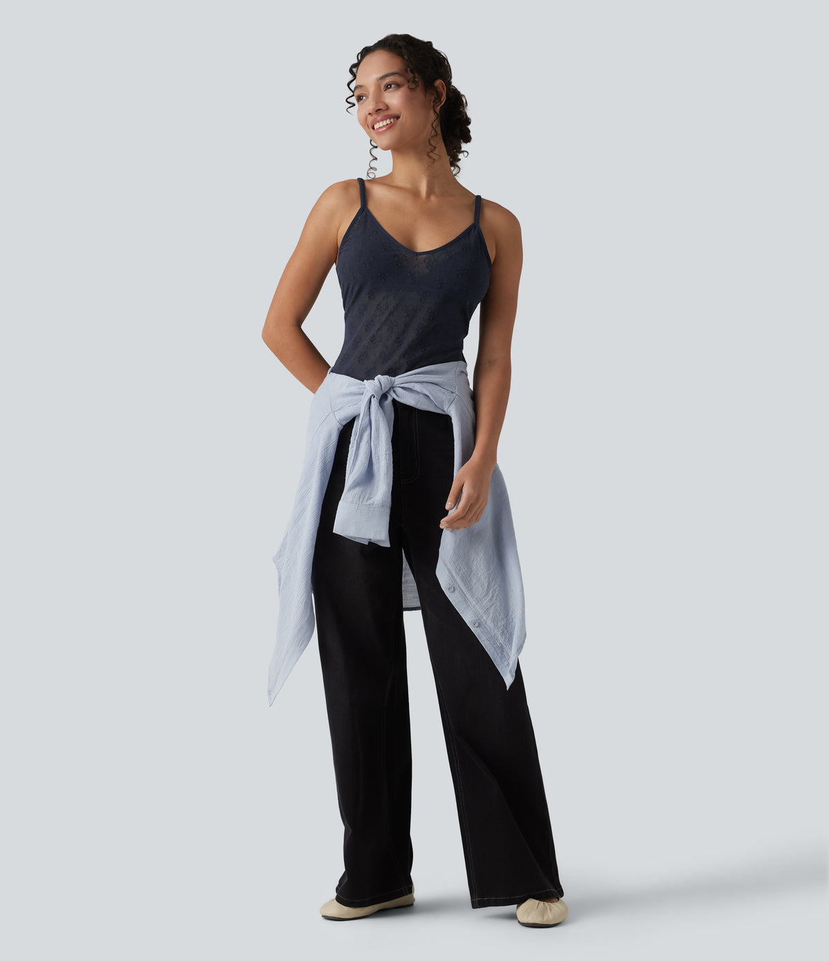Sheer Lace Floral Tank Top — Mood Indigo — view 7
