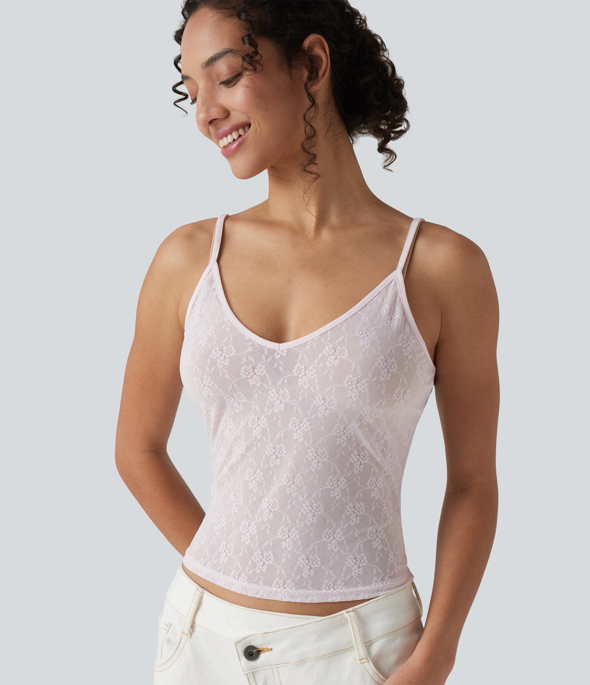 Sheer Lace Floral Tank Top — Orchid Ice — view 9
