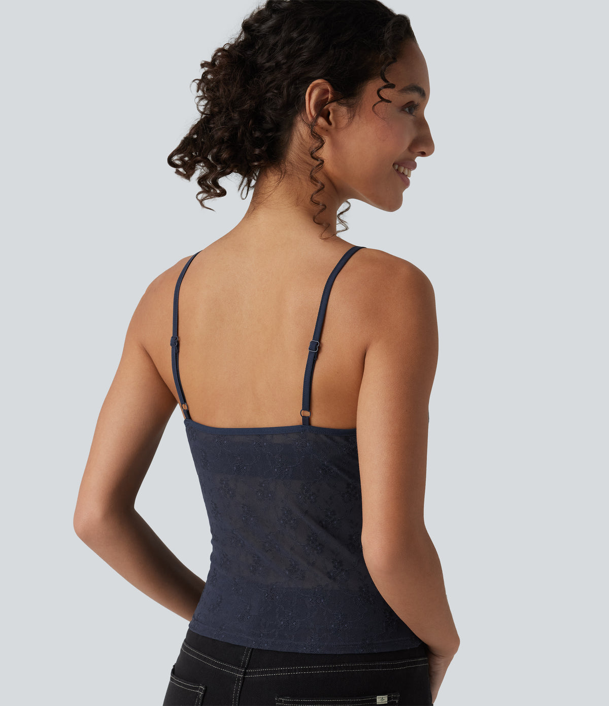 Sheer Lace Floral Tank Top — Mood Indigo — view 5