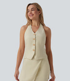 Halter Casual Linen-Blend Tank Top — Desert Veil — view 1