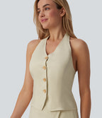 Halter Casual Linen-Blend Tank Top — Desert Veil — view 5