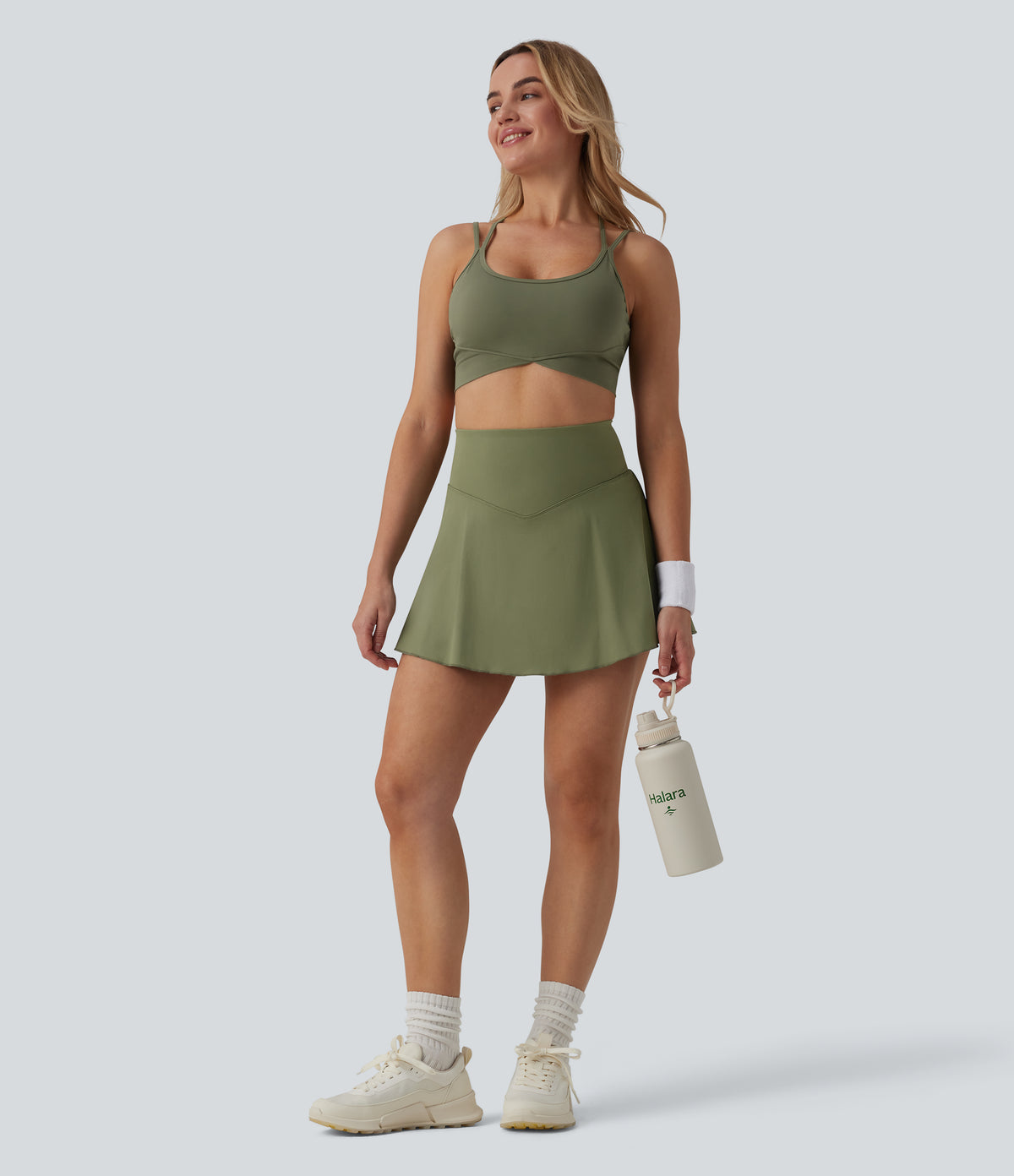 Airy High Waisted Tummy Control 2-in-1 InstantCool Mini Tennis Skirt with Pockets — Loden Green — view 6