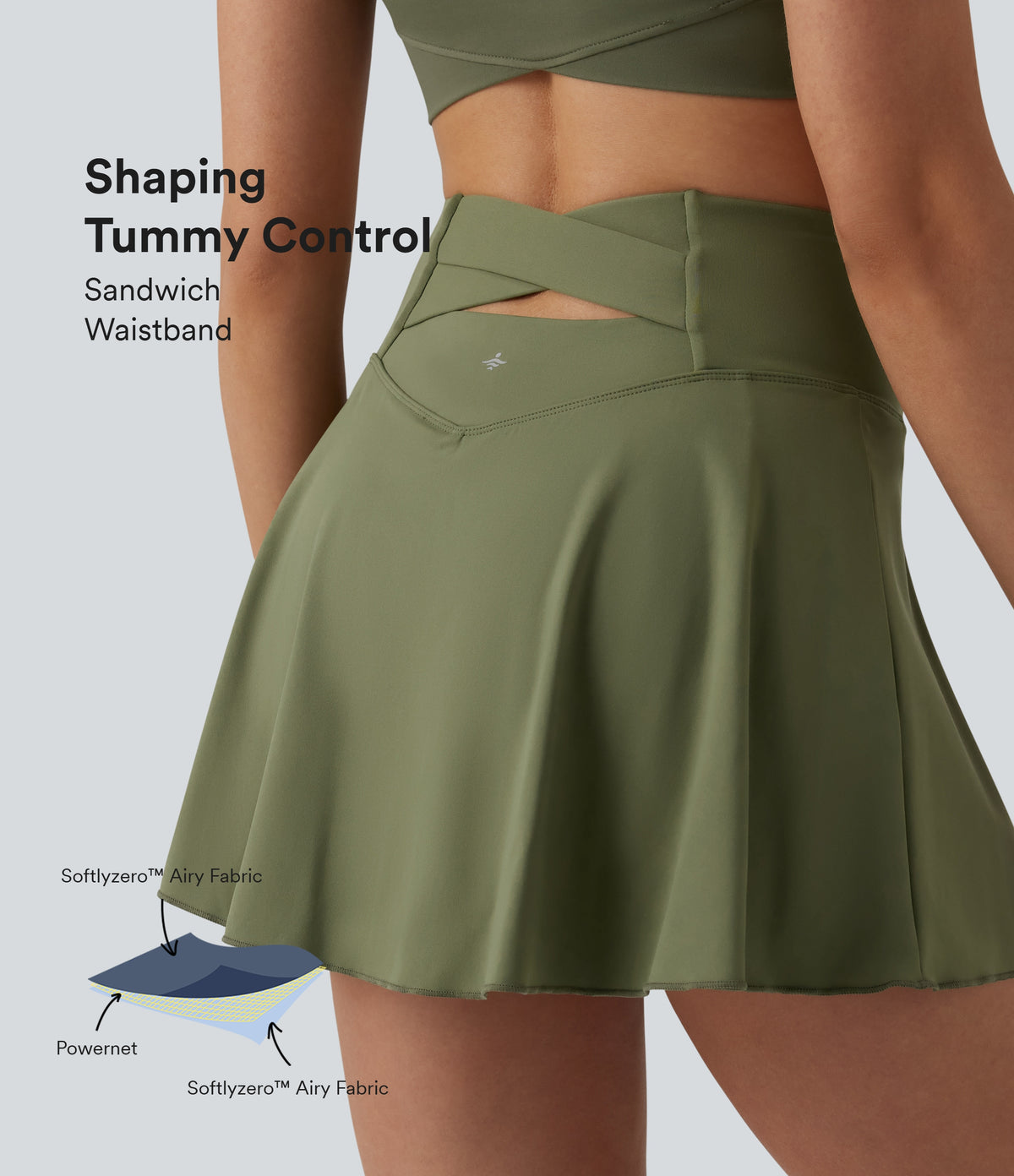 Airy High Waisted Tummy Control 2-in-1 InstantCool Mini Tennis Skirt with Pockets — Loden Green — view 1