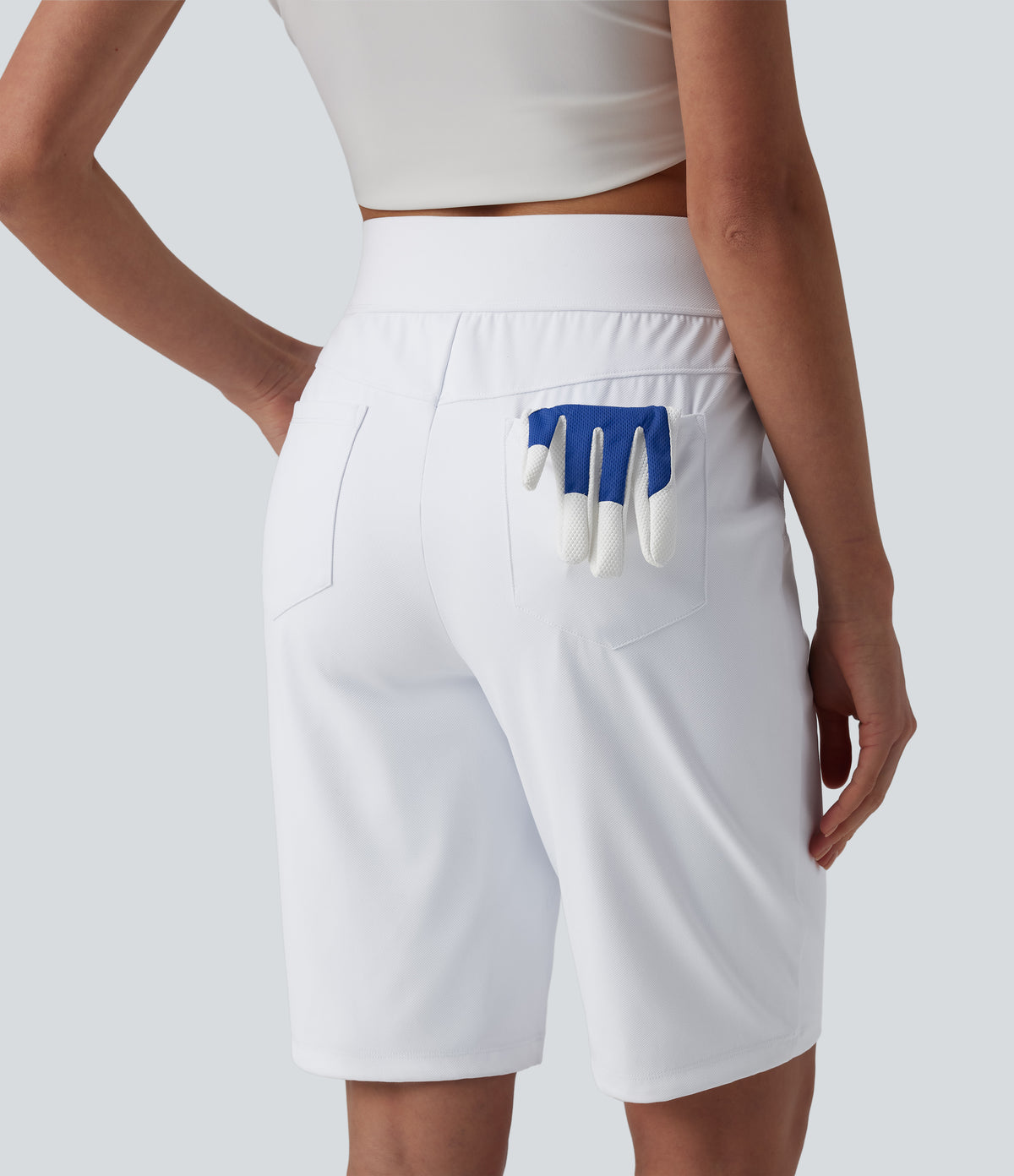 High Waisted Quick Dry Golf Shorts with Pockets 10''-Golf Tee-UPF40+ — White — view 2