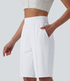 High Waisted Quick Dry Golf Shorts with Pockets 10''-Golf Tee-UPF40+ — White — view 1