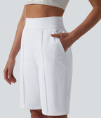 High Waisted Quick Dry Golf Shorts with Pockets 10''-Golf Tee-UPF40+ — White — view 5