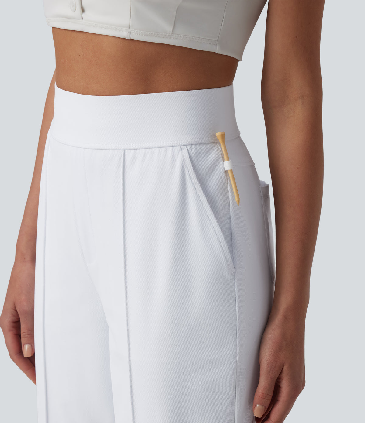 High Waisted Quick Dry Golf Shorts with Pockets 10''-Golf Tee-UPF40+ — White — view 4