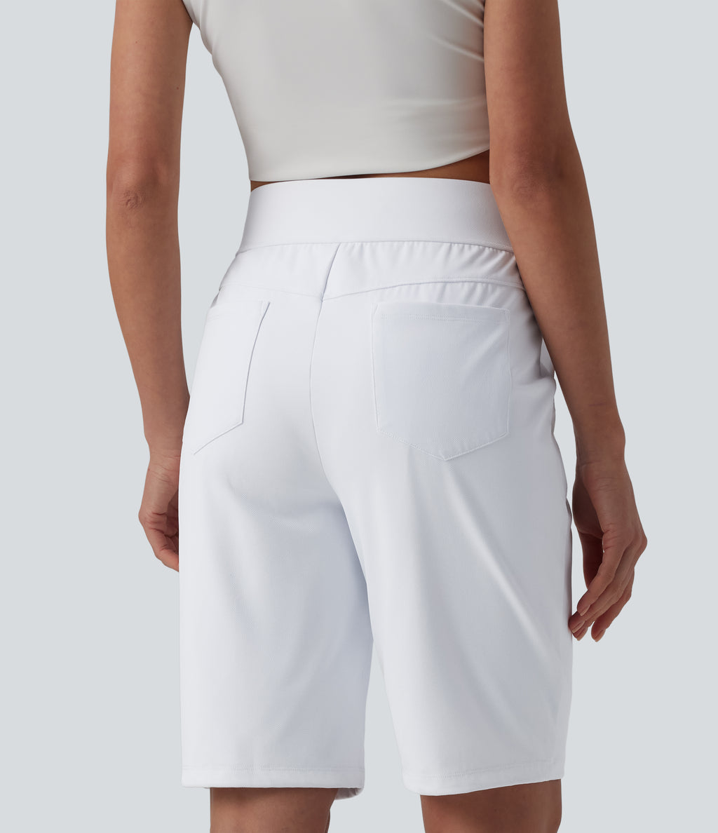 High Waisted Quick Dry Golf Shorts with Pockets 10''-Golf Tee-UPF40+ — White — view 6