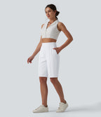High Waisted Quick Dry Golf Shorts with Pockets 10''-Golf Tee-UPF40+ — White — view 7