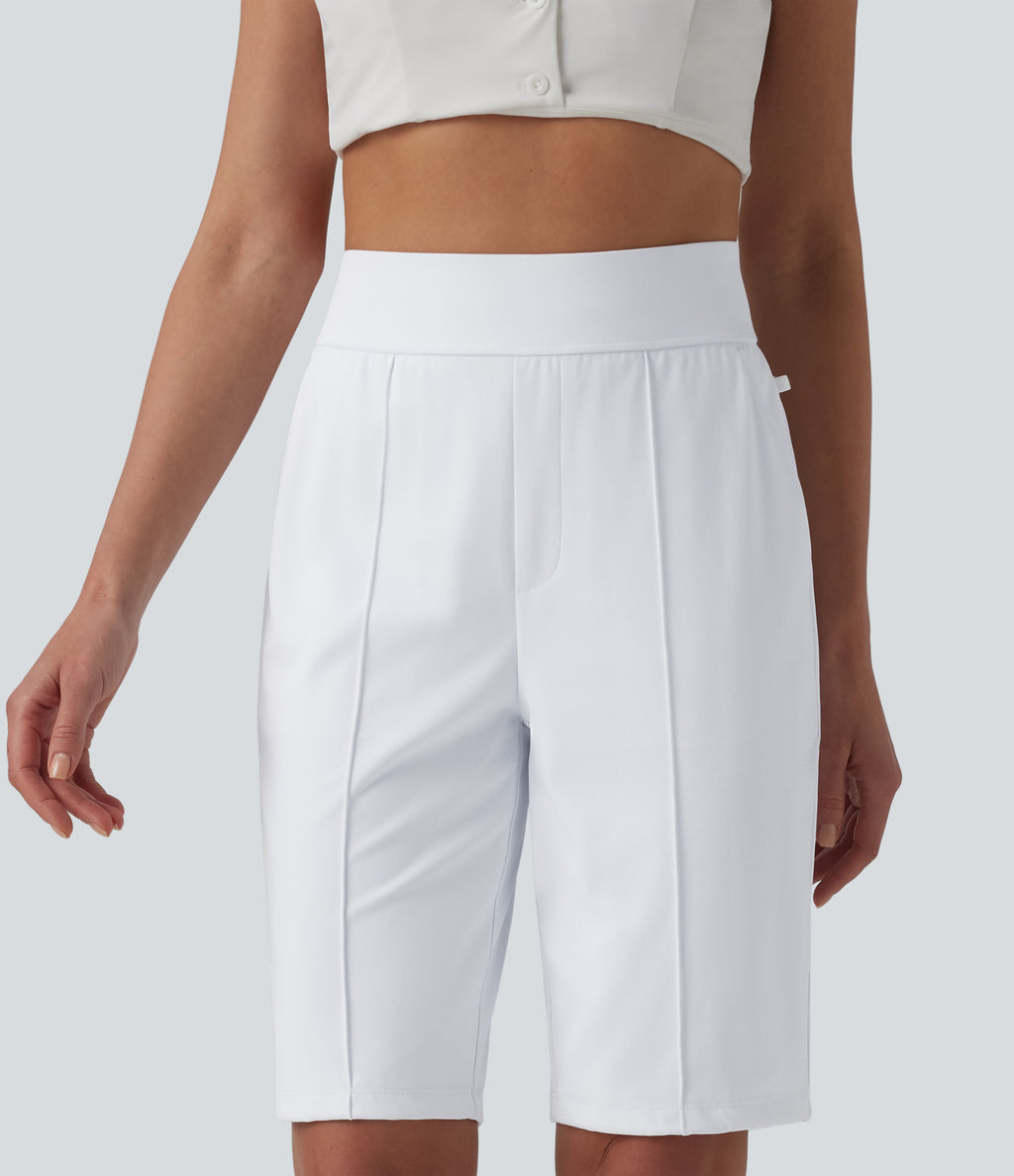 High Waisted Quick Dry Golf Shorts with Pockets 10''-Golf Tee-UPF40+ — White — view 3