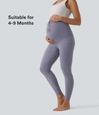 Ultra High-Waist Drawstring Plain 7/8 Yoga Maternity Leggings with Pockets — Falling Gray Purple — view 1