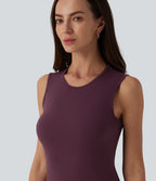 Airy Round Neck Sleeveless Layered Ruffle Hem InstantCool Mini Casual Dress — Fig — view 4