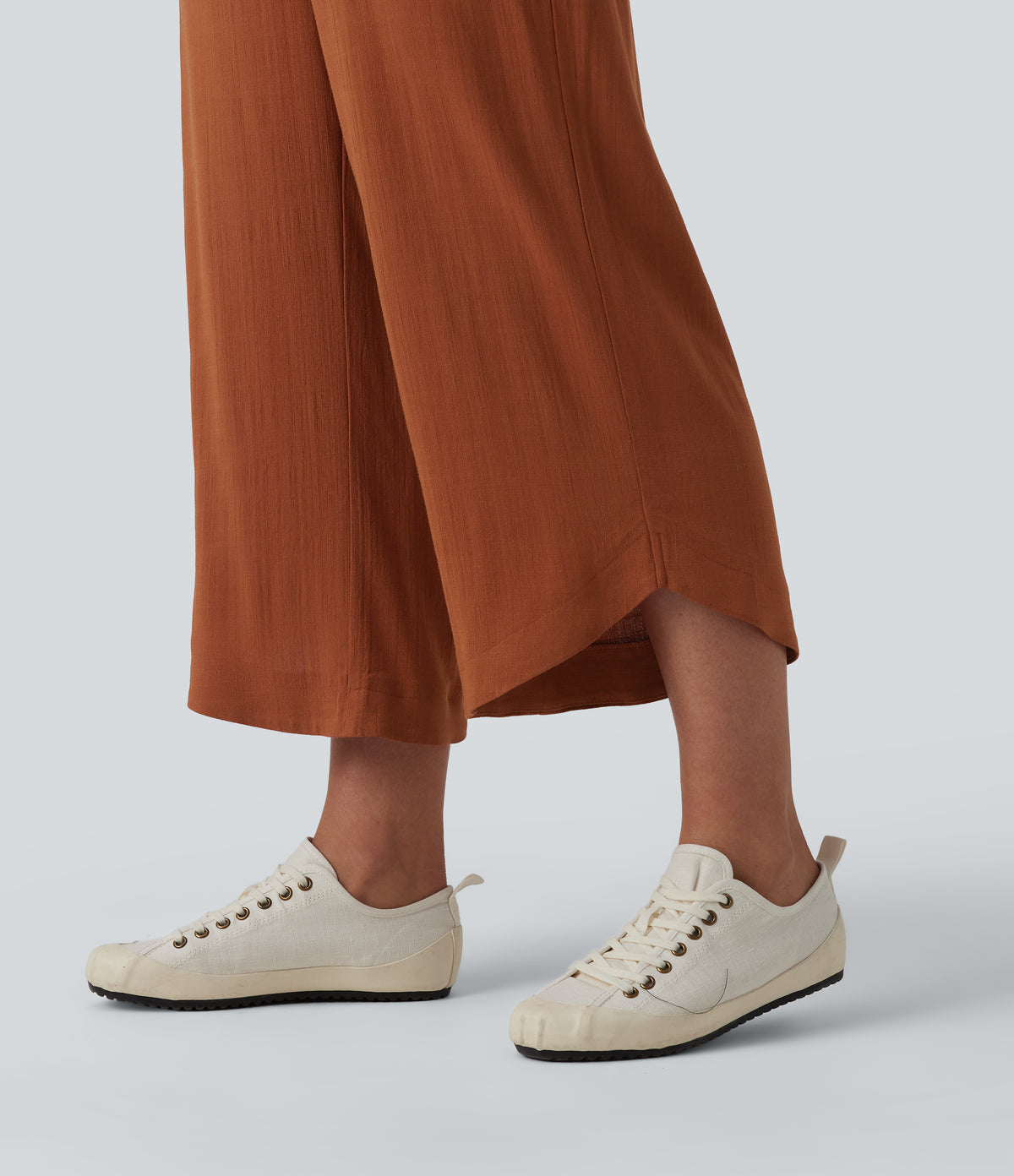 Wide Leg Casual Linen-Feel Slip Jumpsuit with Pockets — Rust — view 6