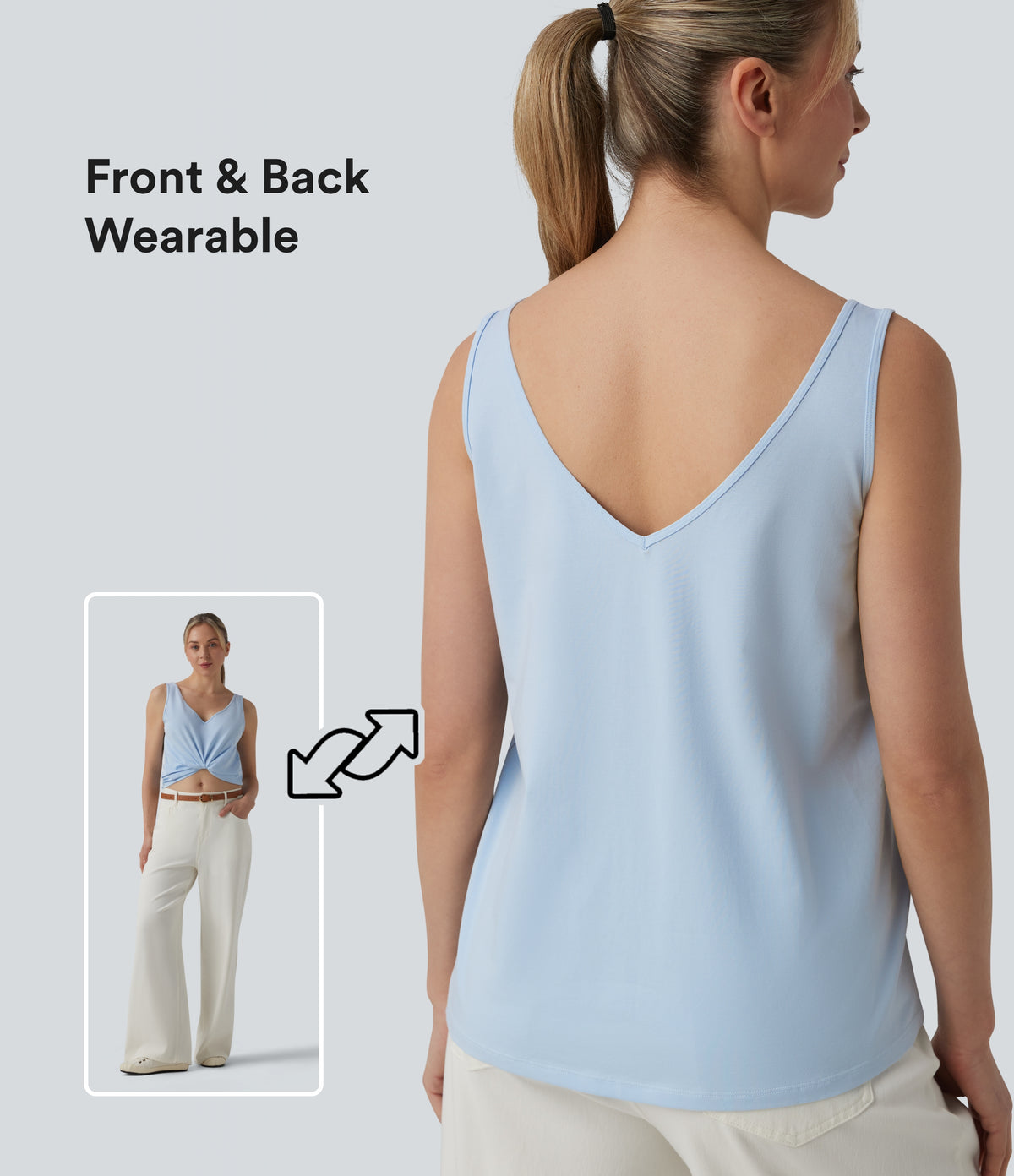 U Neck Casual Cotton Tank Top-Front and Back Wearable — Skyride — view 1