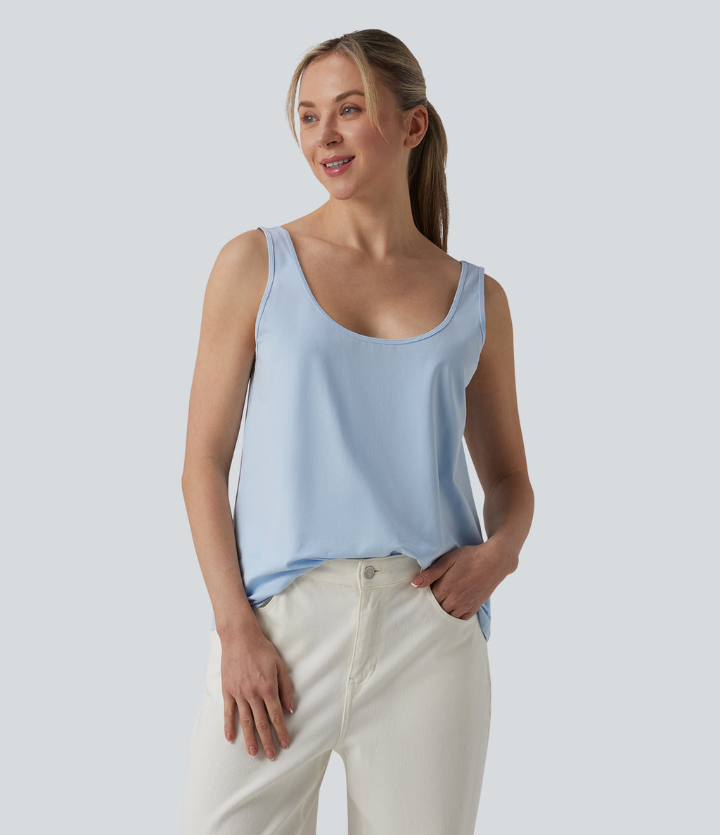 U Neck Casual Cotton Tank Top-Front and Back Wearable — Skyride — view 2