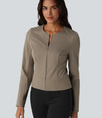 Round Neck Long Sleeve Work Jacket — Birch Brown — view 1