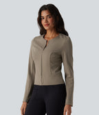 Round Neck Long Sleeve Work Jacket — Birch Brown — view 4