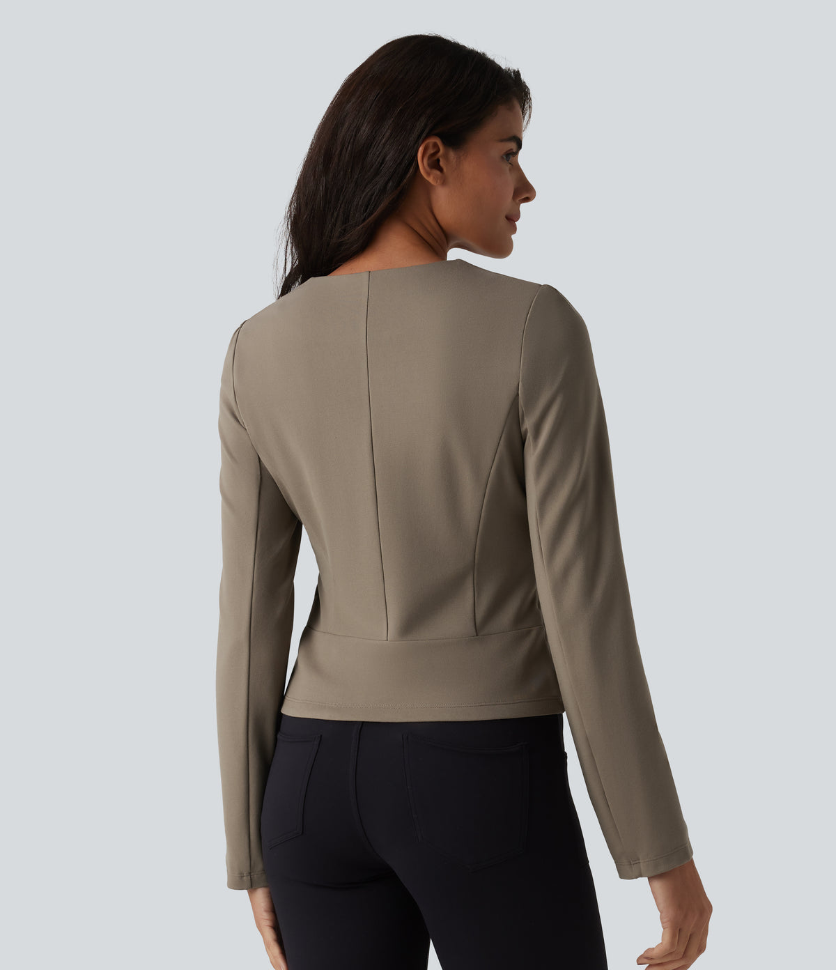 Round Neck Long Sleeve Work Jacket — Birch Brown — view 2
