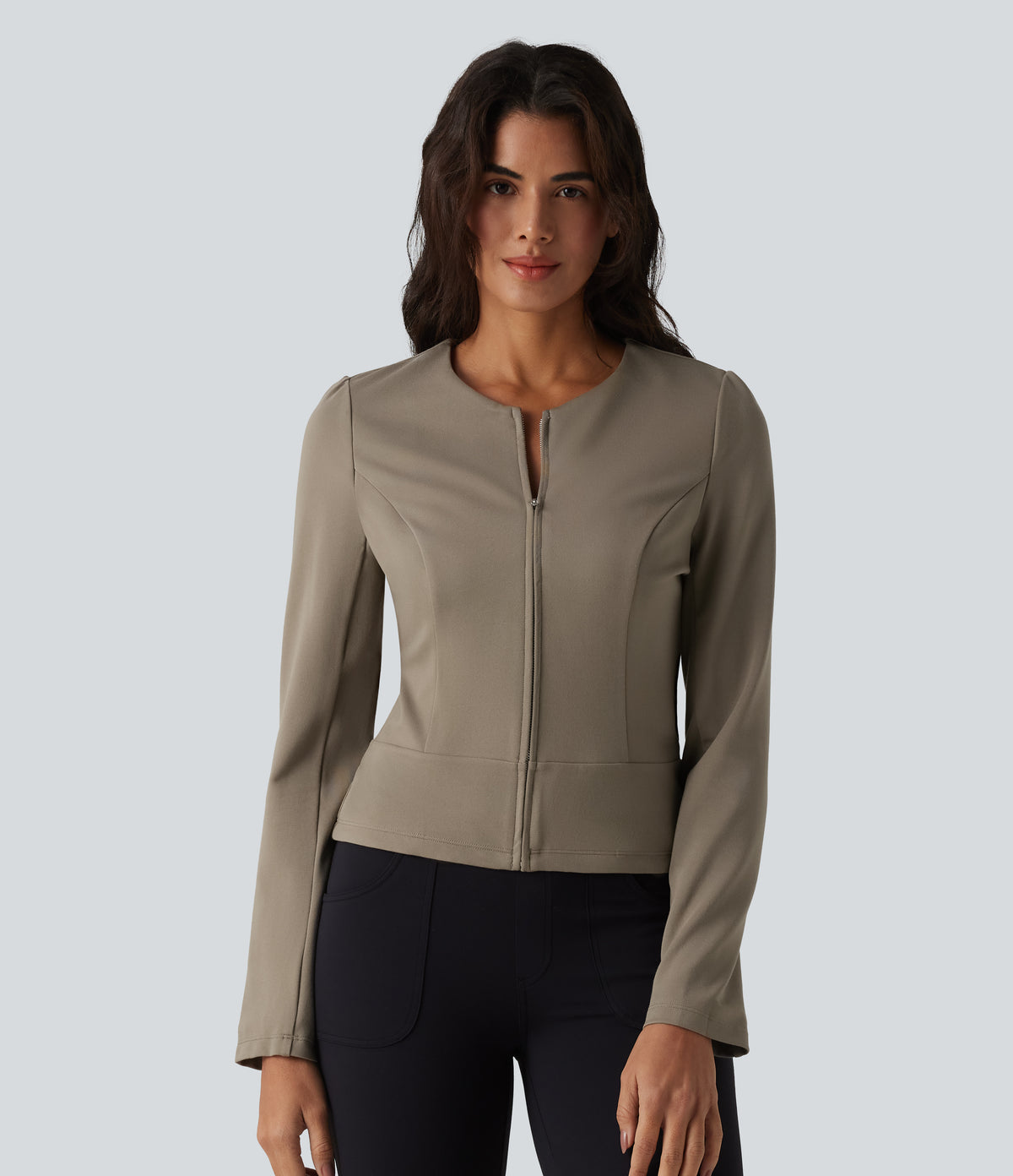 Round Neck Long Sleeve Work Jacket — Birch Brown — view 3