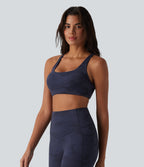 Camo Print Low Support U Neck Cut Out Yoga Sports Bra — Navy Camo — view 3