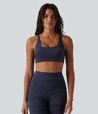 Camo Print Low Support U Neck Cut Out Yoga Sports Bra — Navy Camo — view 2