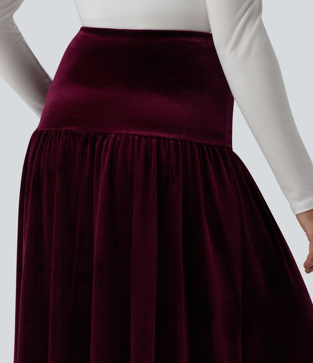 High Waisted Maxi Velvet Casual A-line Skirt — Dusky purple — view 5