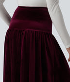 High Waisted Maxi Velvet Casual A-line Skirt — Dusky purple — view 5