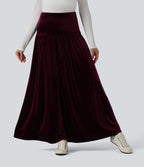 High Waisted Maxi Velvet Casual A-line Skirt — Dusky purple — view 1