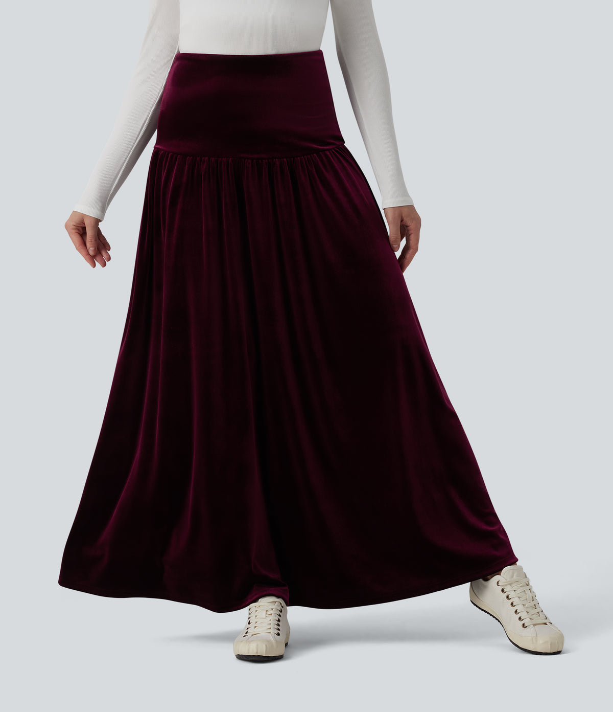 High Waisted Maxi Velvet Casual A-line Skirt — Dusky purple — view 1
